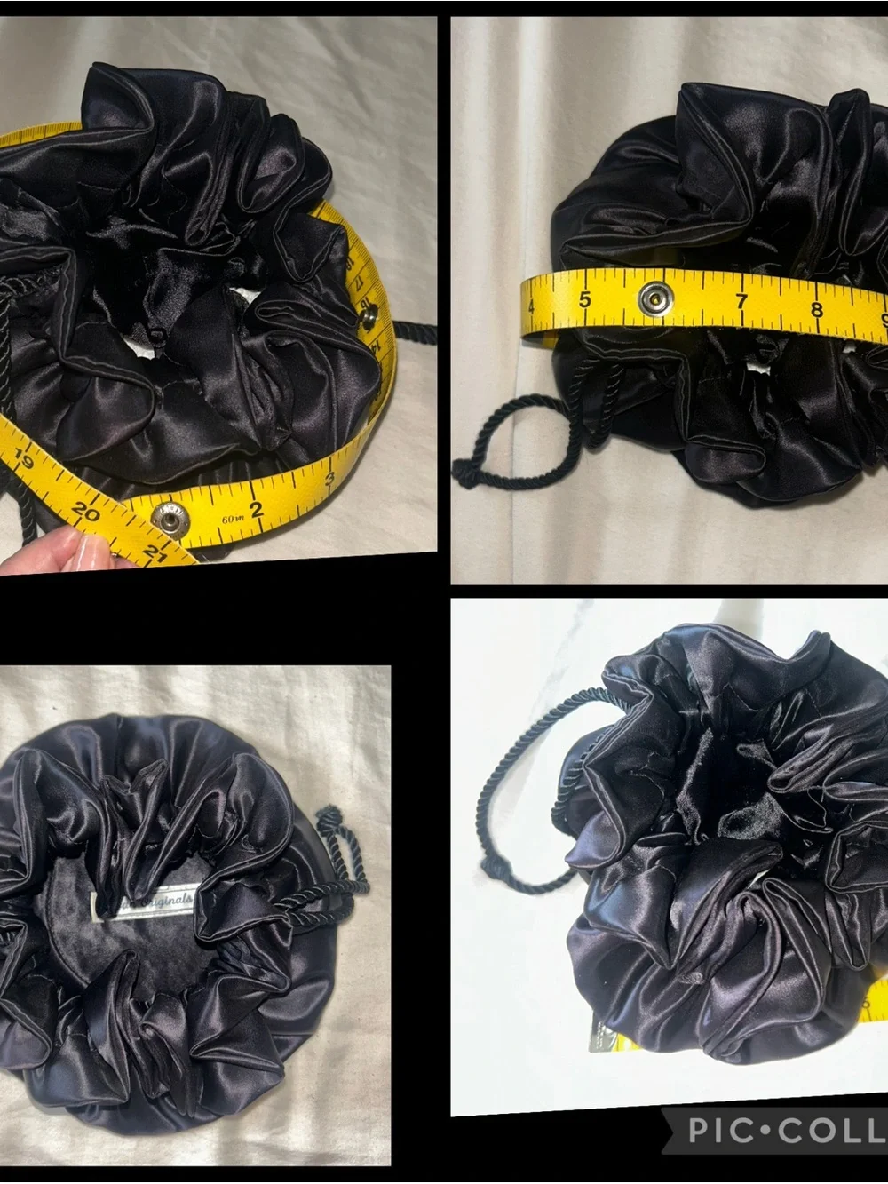 Black Satin Evening Drawstring Pouch W/ Two Elegant Evening Gloves
